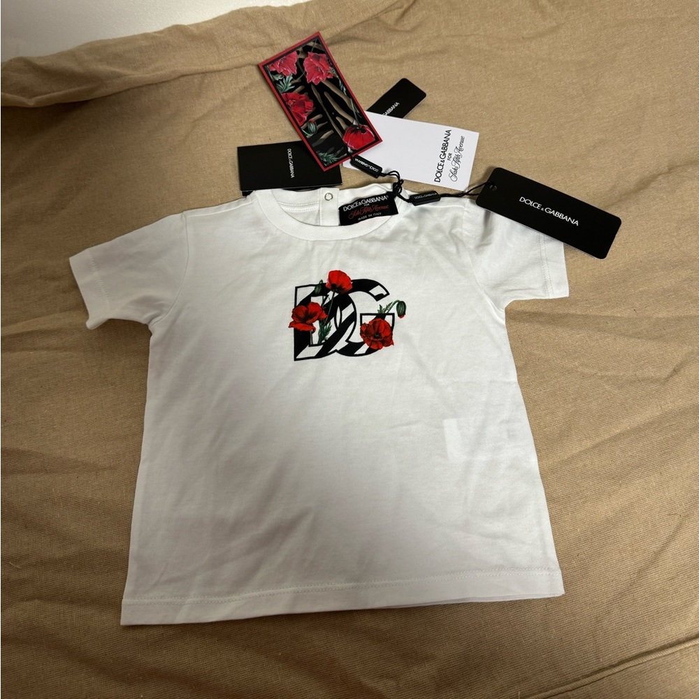 Dolce & Gabbana Kids White T-Shirt with Red Floral Design